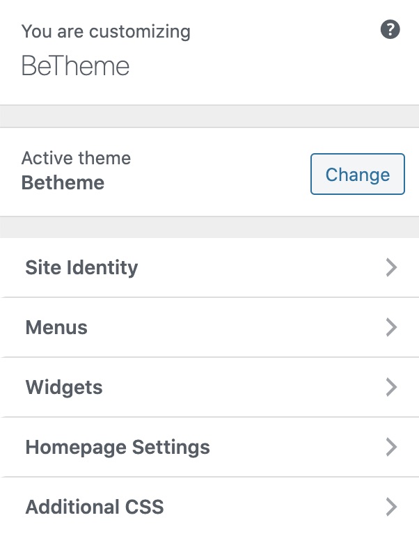 BeTheme customizer in WordPress