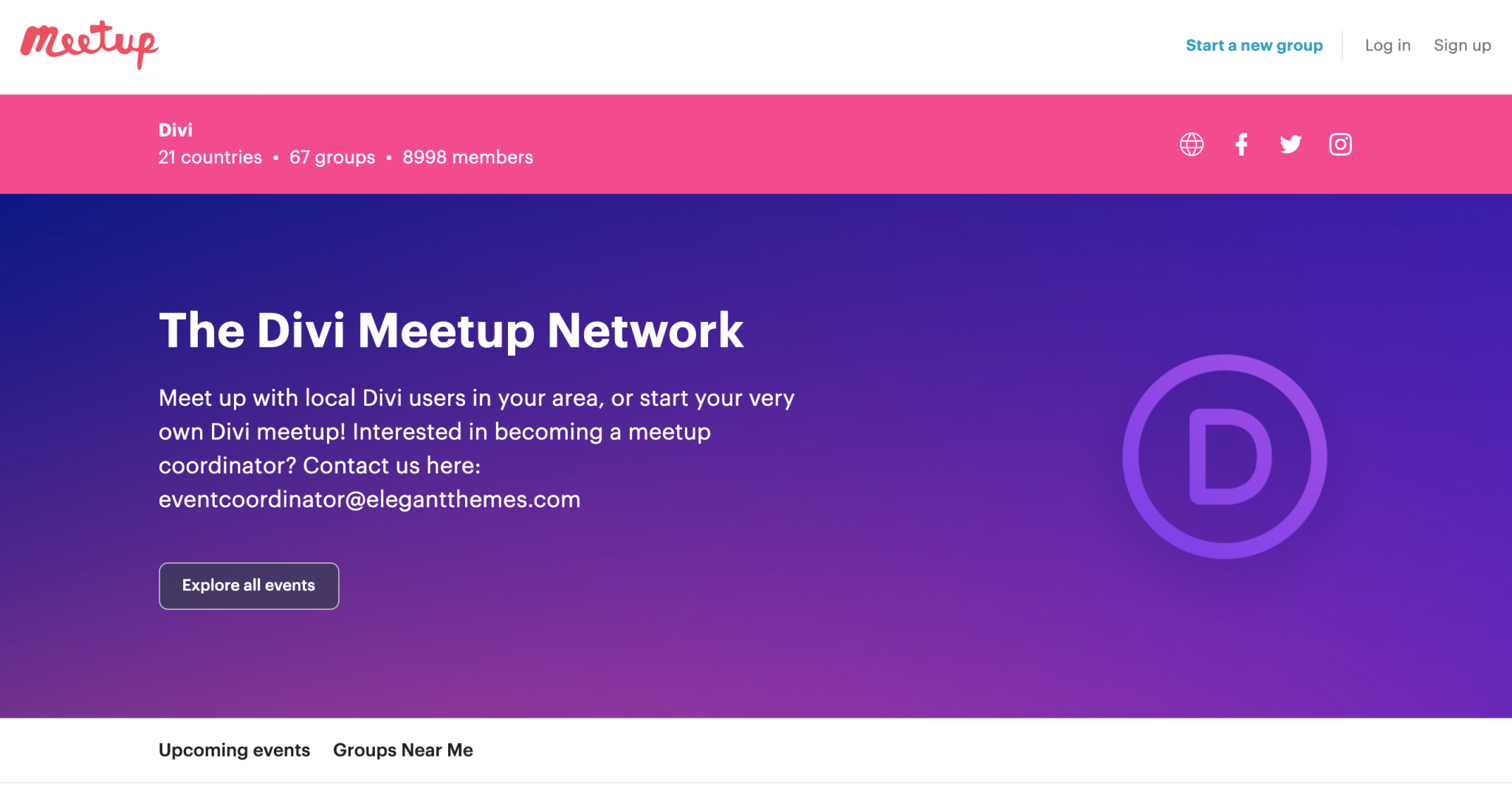 The Divi Meetup Network homepage