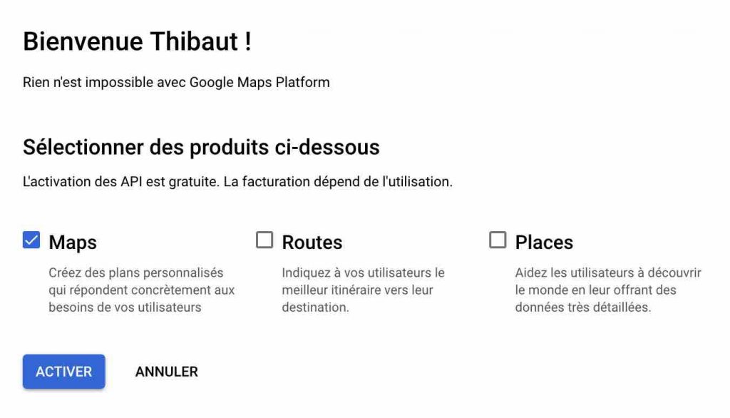 Choisir Maps sur la Google Platform