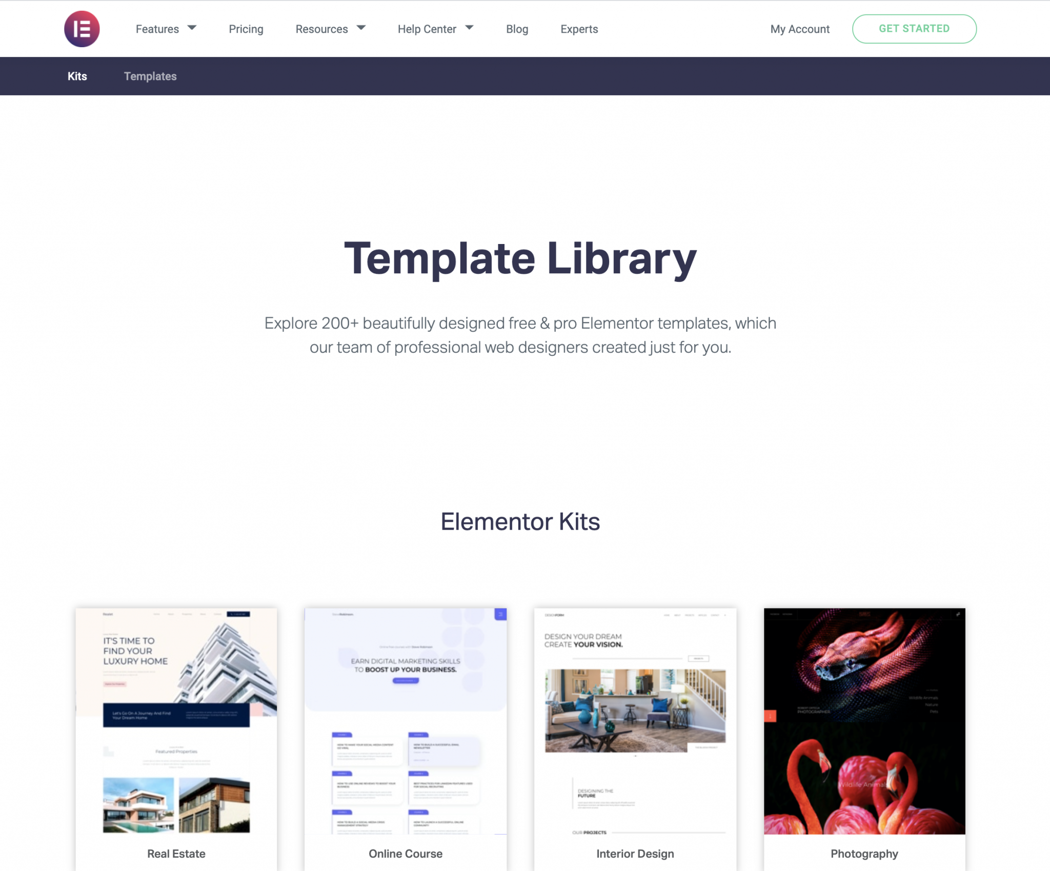 Template library of Elementor