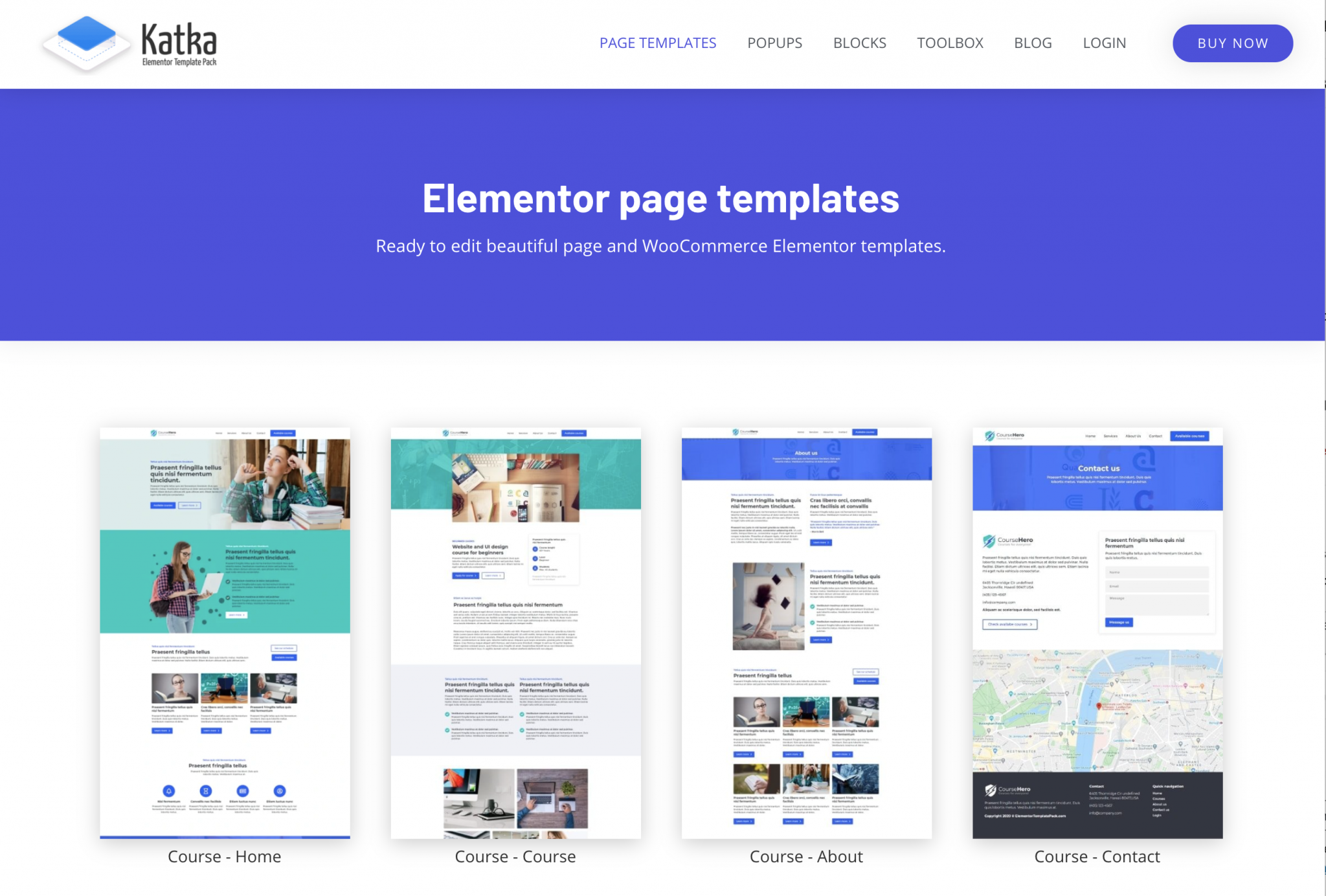 Elementor template pack website homepage