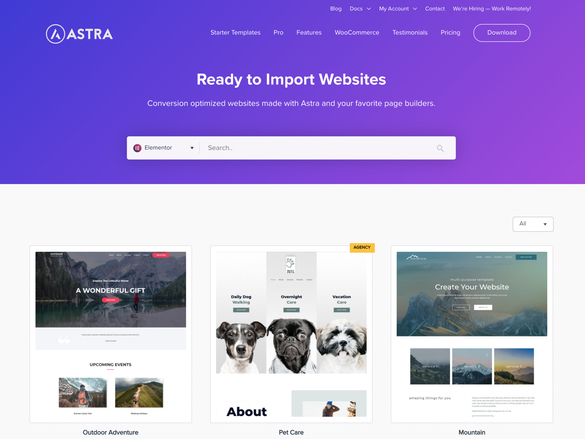 Astra theme for Elementor