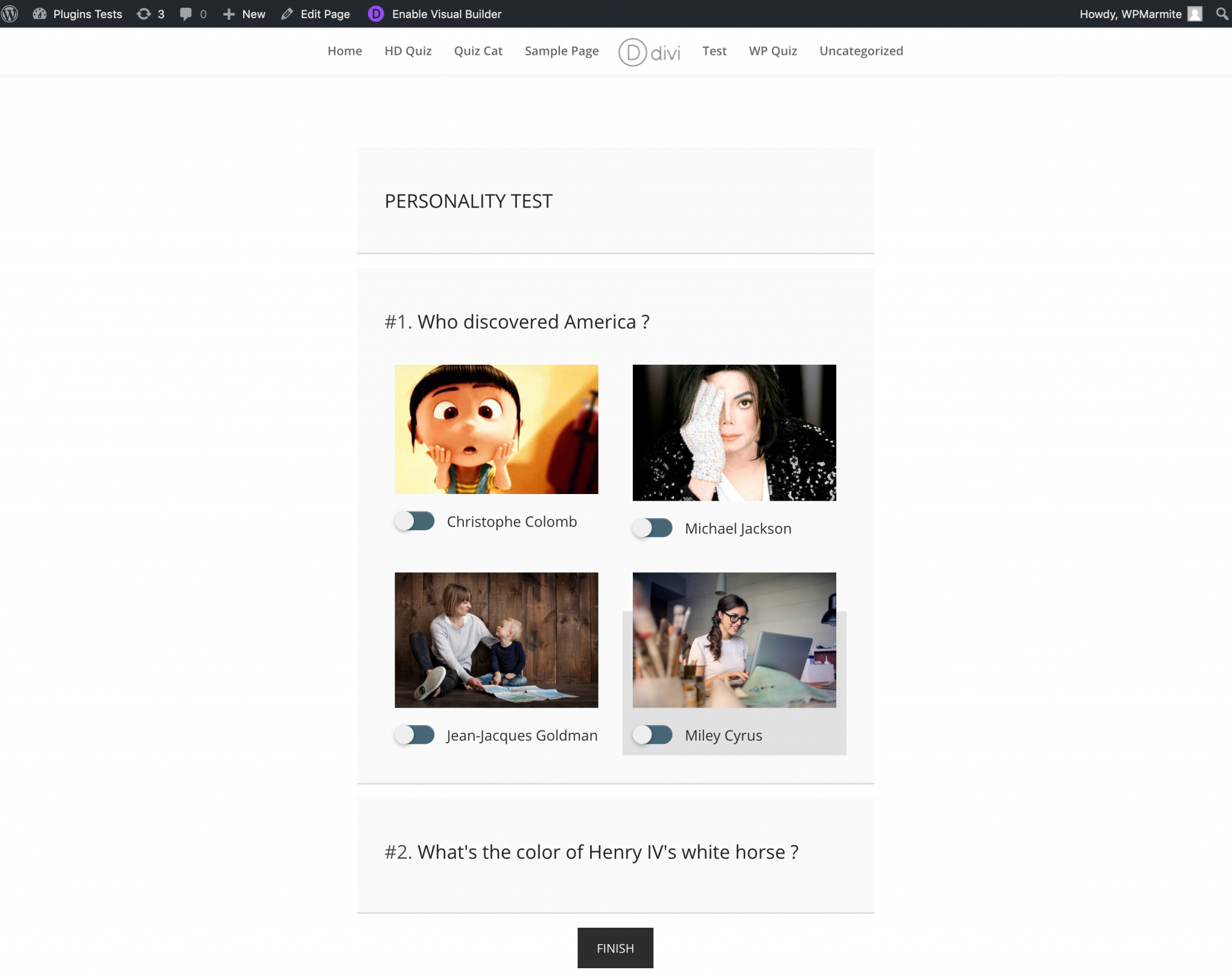 WordPress quiz plugin HD Quiz front end