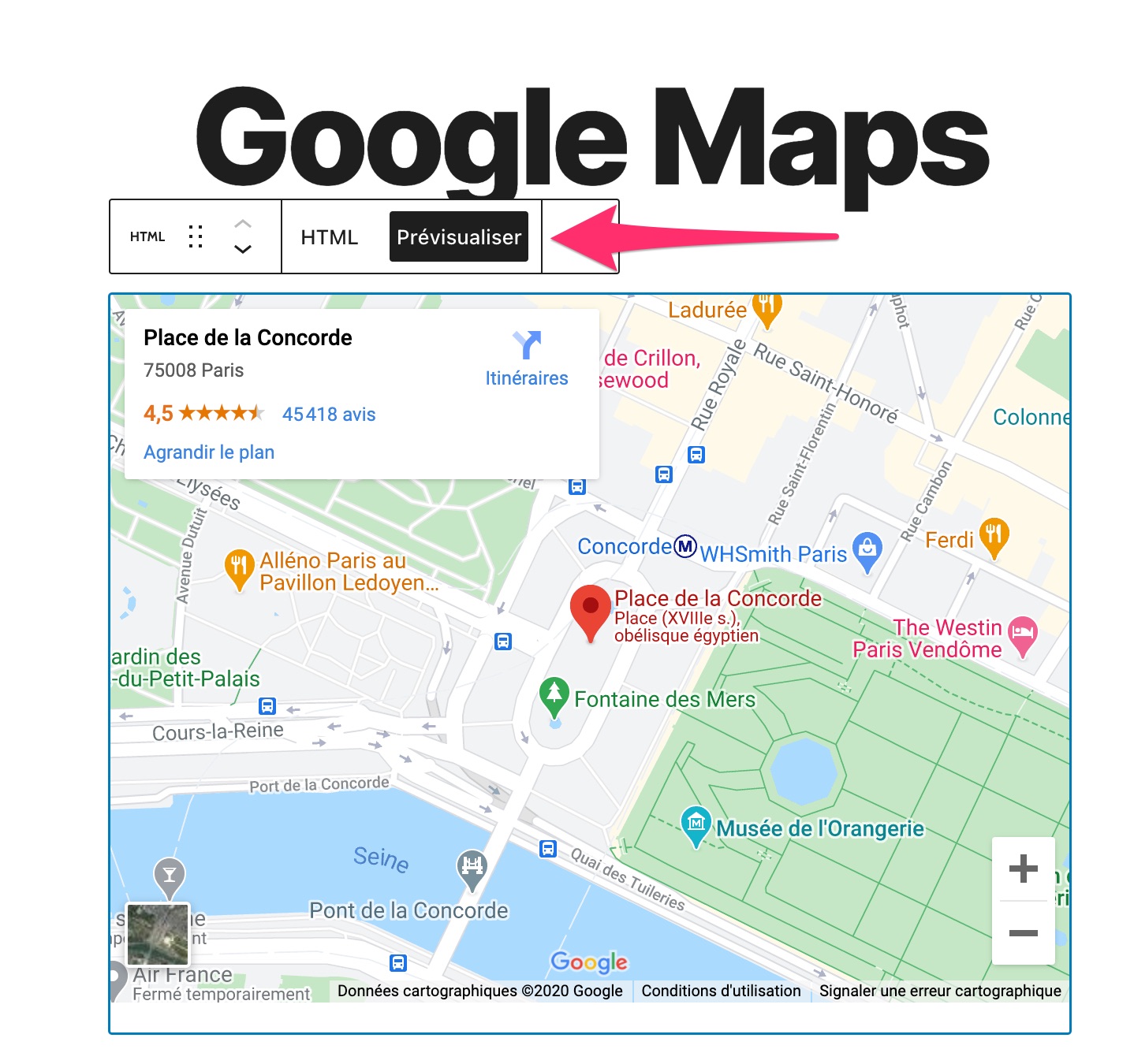 Prévisualiser une Google Map