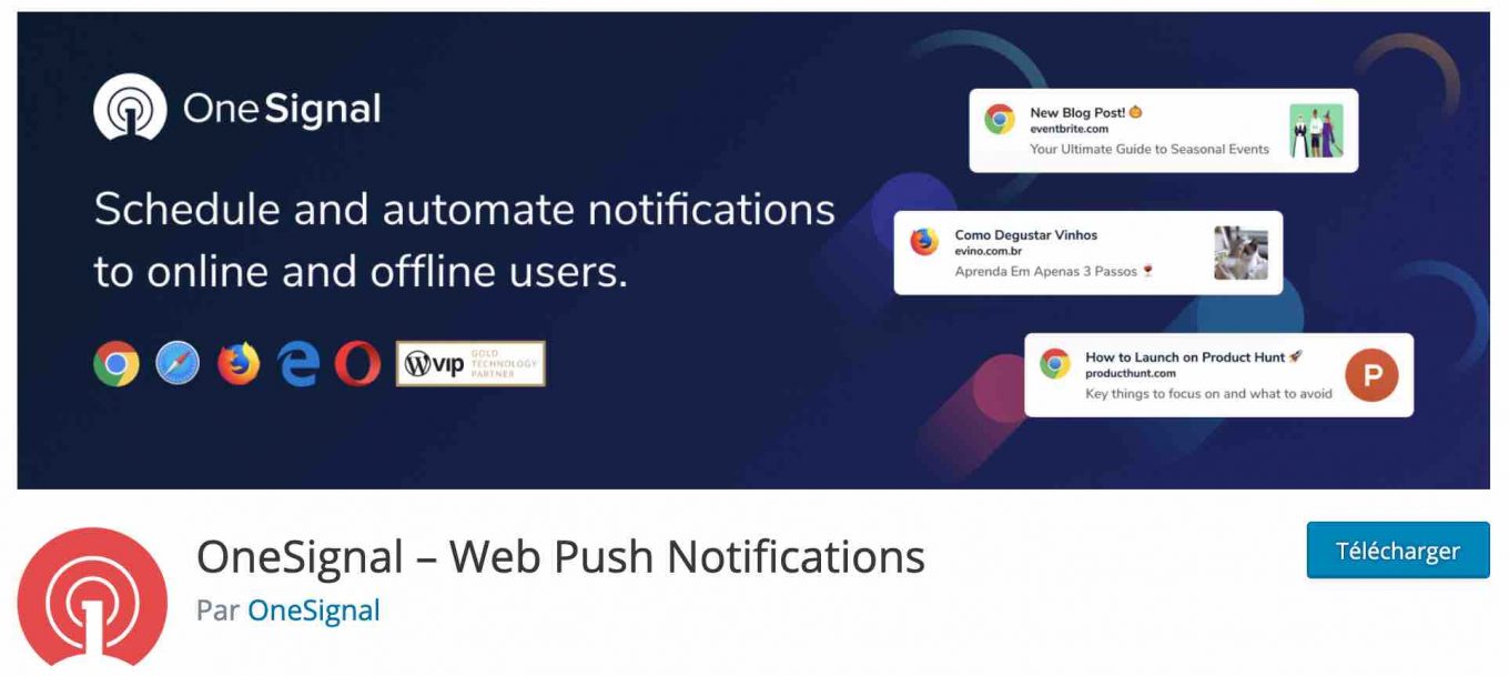 OneSignal permet d'envoyer des notifications web push