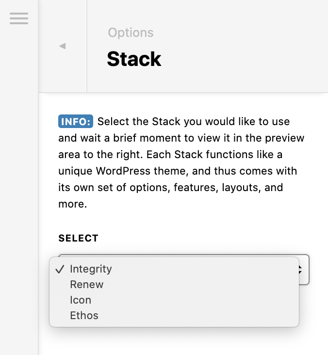 Stack options from the X theme settings