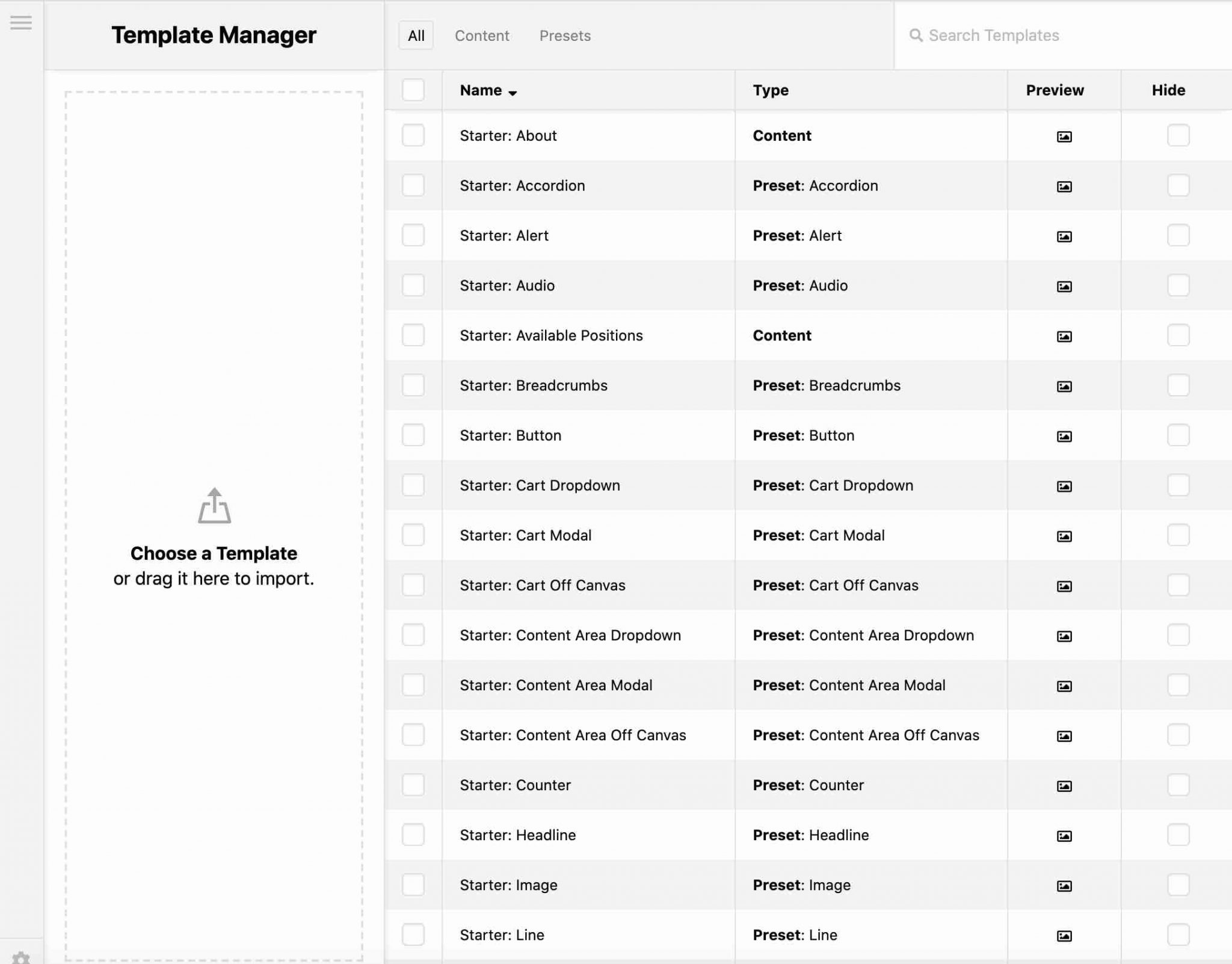 Template Manager on X theme