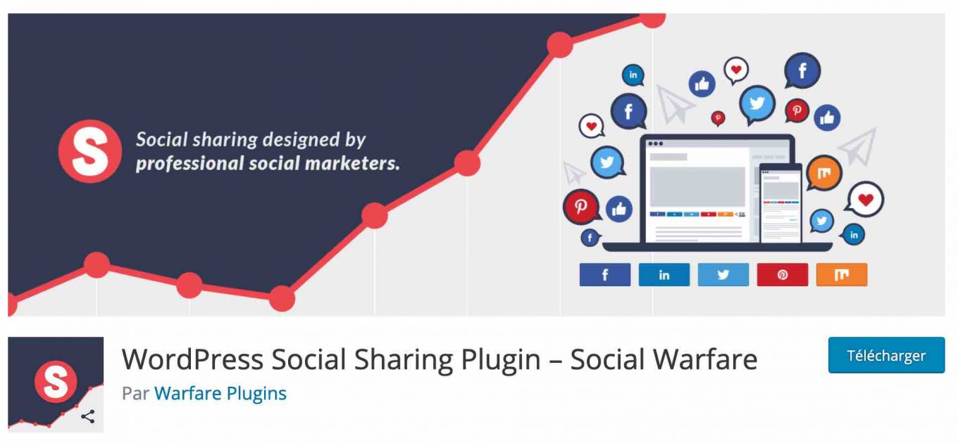 Social Warfare est une extension de partage sur les réseaux sociaux.