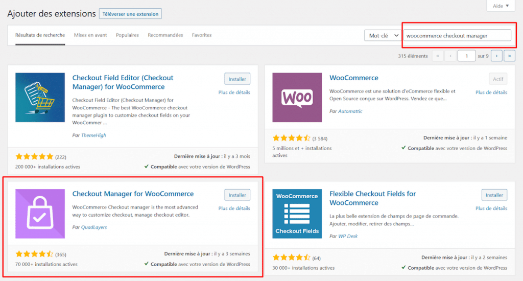 Installer Checkout Manager for WooCommerce depuis le tableau de bord WordPress