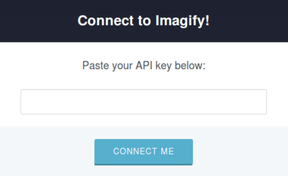 Paste your API key to connect to Imagify