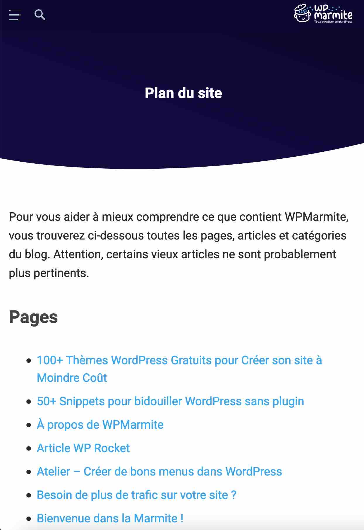 La page Plan du site de WPMarmite