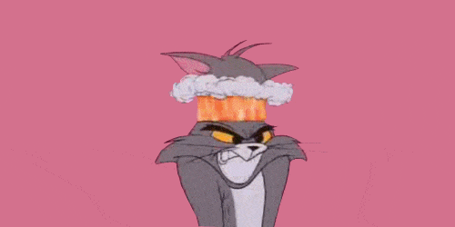 Tom, the cat from the cartoon, is angry