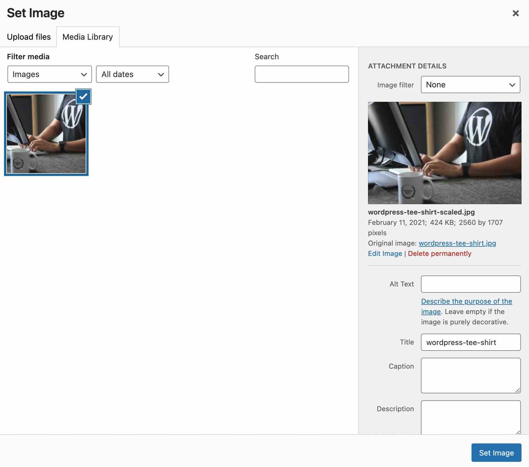 Set image alt text from the WordPress media library with the WPBakery page builder.
