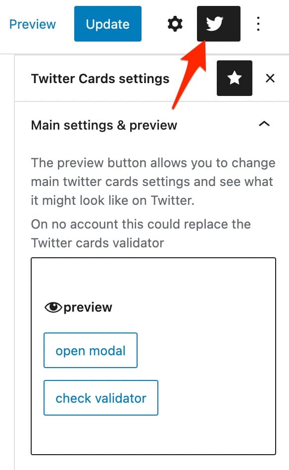 JM Twitter Cards plugin settings and preview.