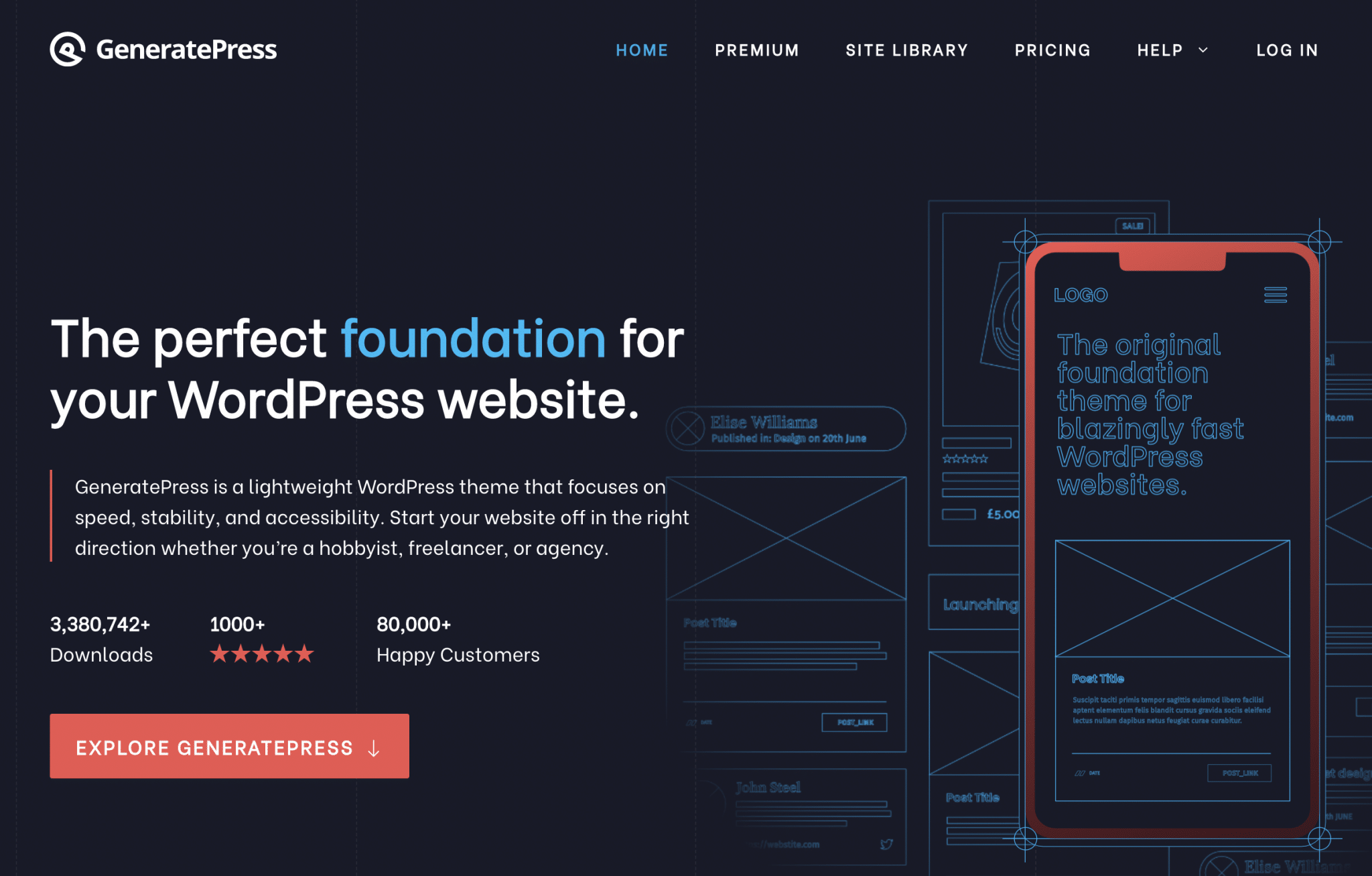 Page d'accueil du thème GeneratePress.