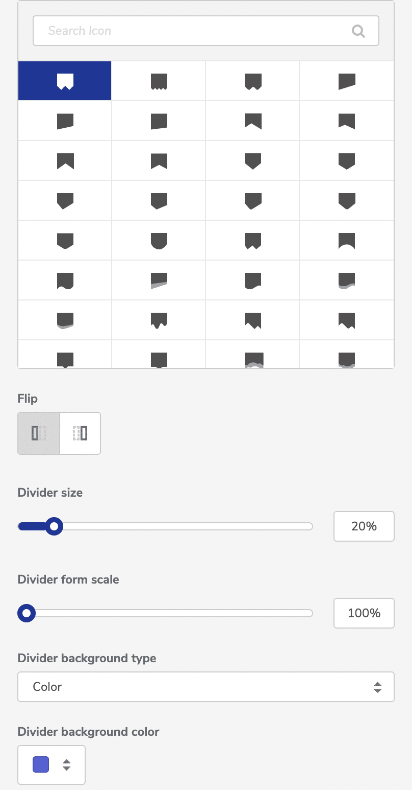 Divider shape, size, and other settings on Visual Composer.