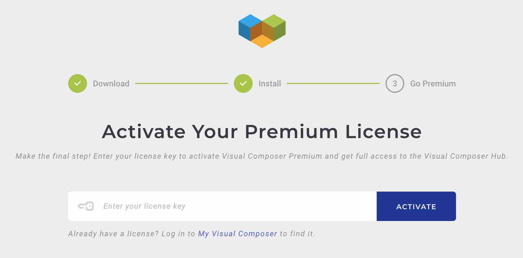 Activate your premium license on Visual Composer.