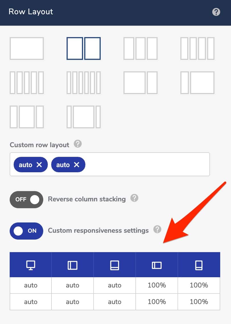 Row Layout settings on Visual Composer.