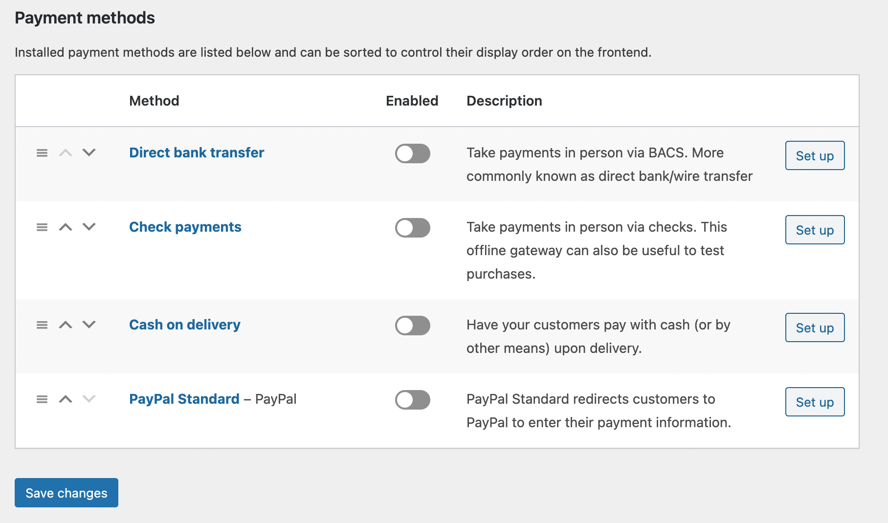 Payments tab in the WooCommerce settings.