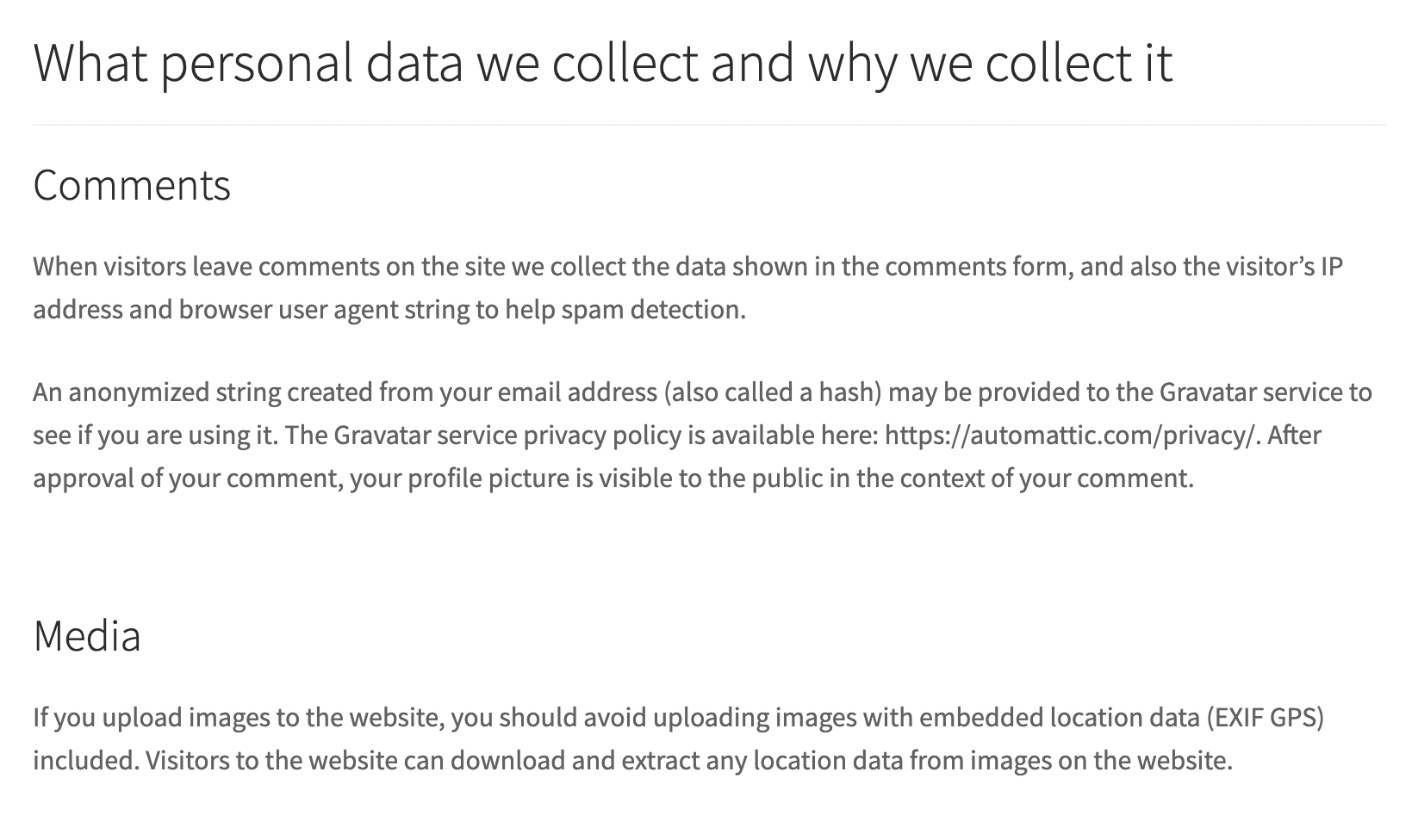 What personal data we collect and why we collect it on WooCommerce.