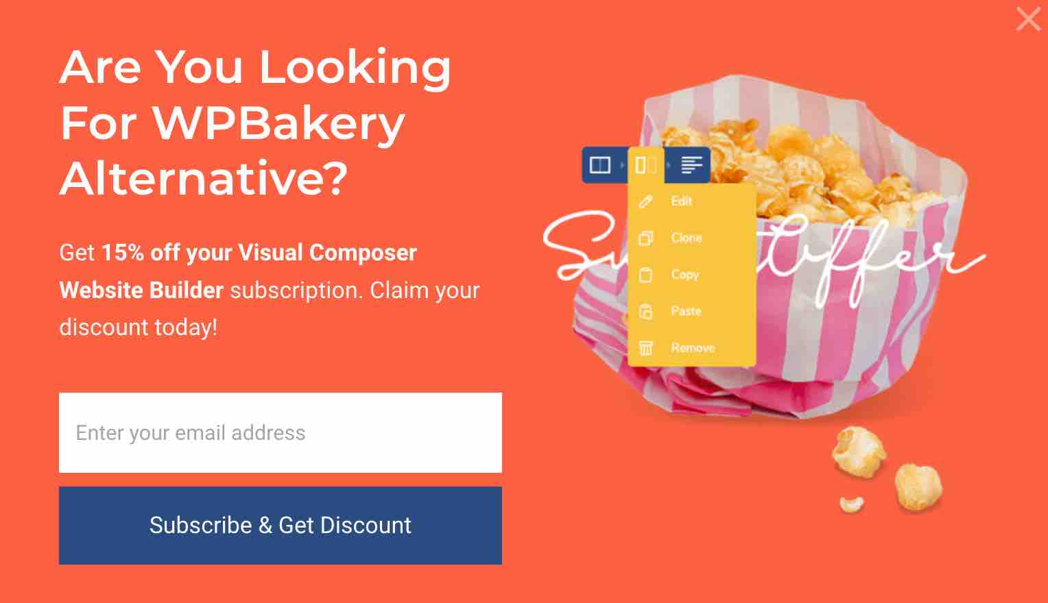 WPBakery alternative popup to promote Visual Composer.