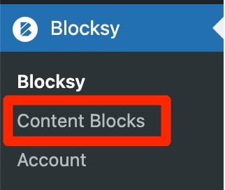 Content Blocks menu on the Blocksy WordPress admin.