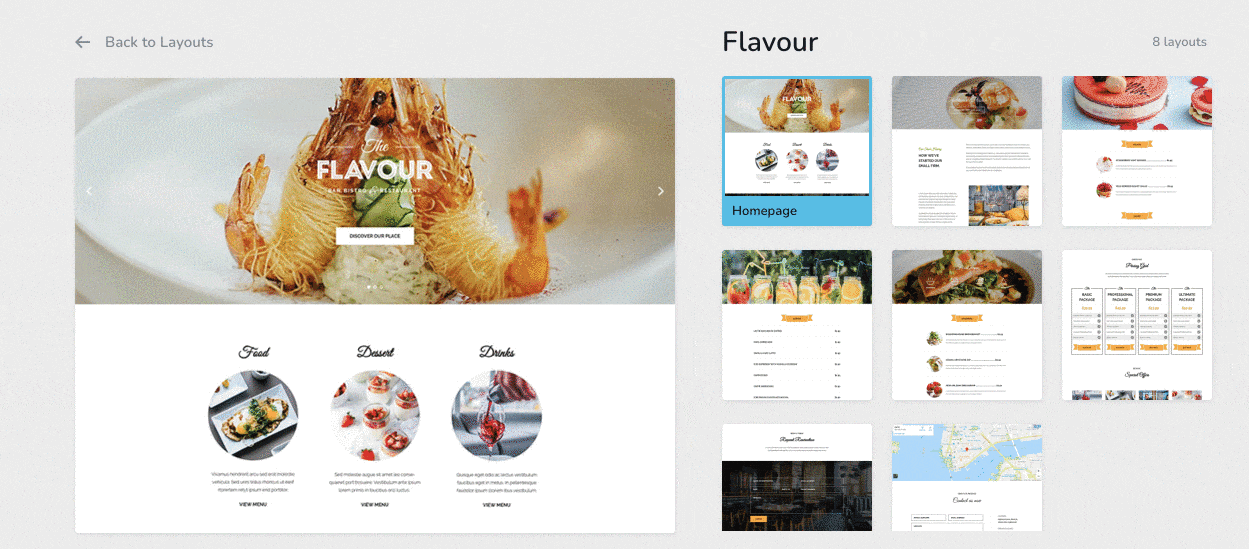 Flavour layout example on the Brizy page builder.