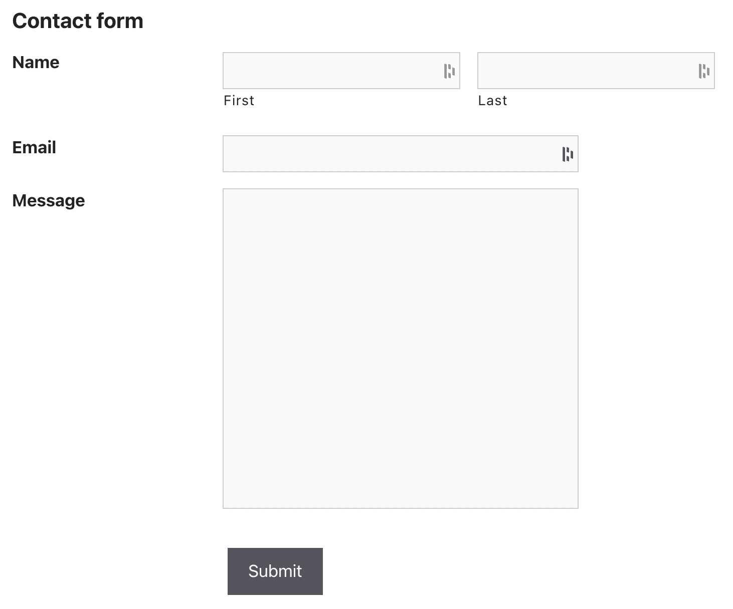 Example of a contact form with the labels on the left of the fields.