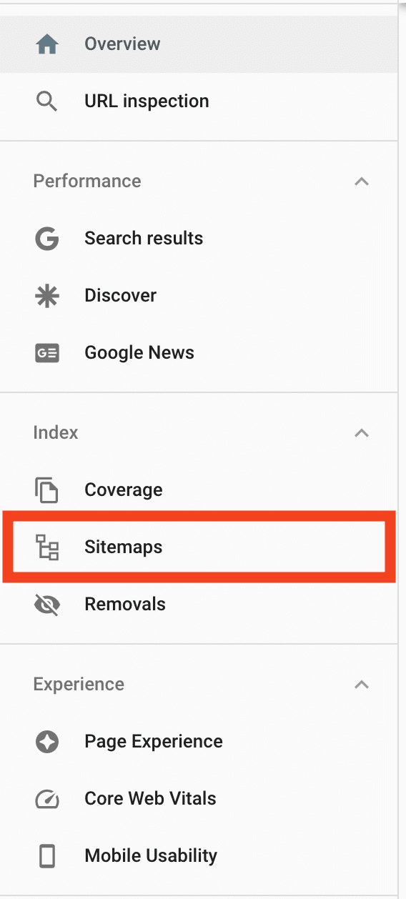 Sitemaps settings menu on the Google Search Console.