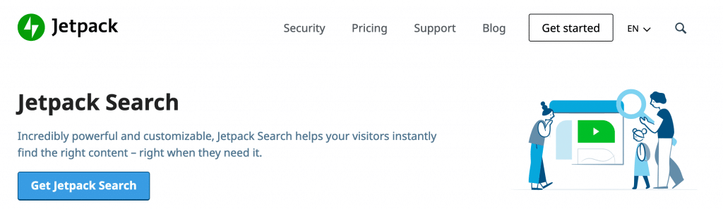 Jetpack Search plugin homepage.