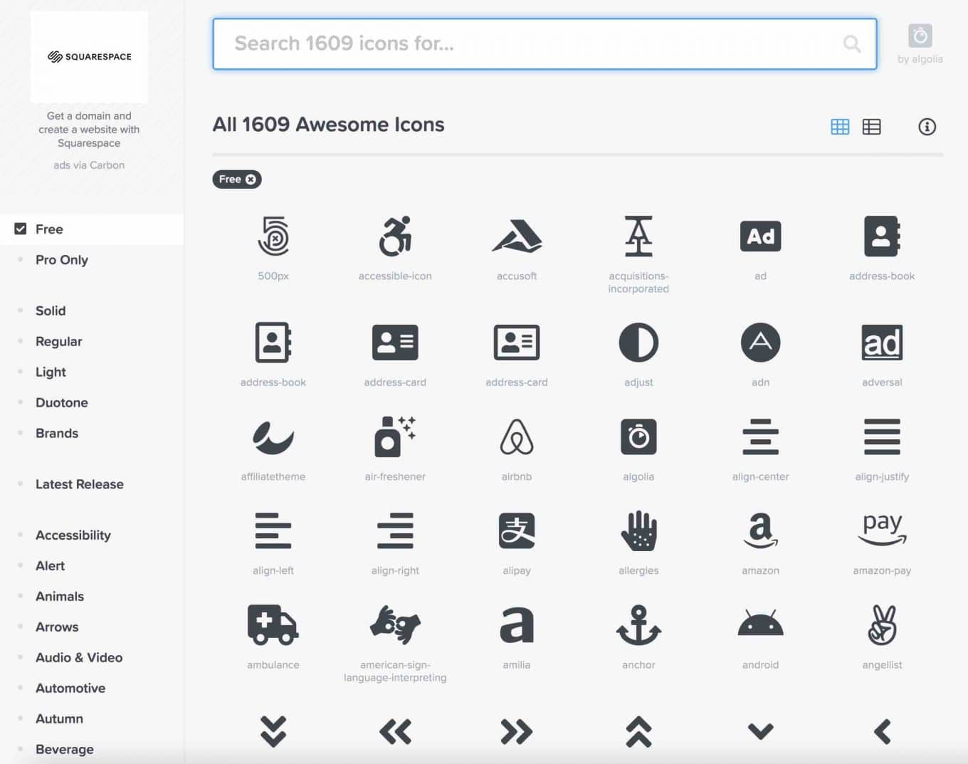 An overview of Font Awesome icons.