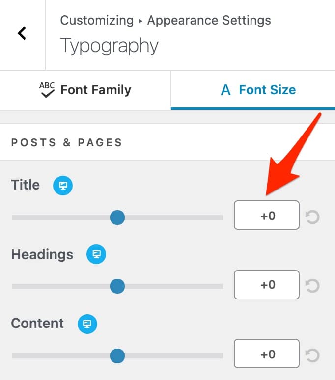 Typography settings on the Hestia WordPress theme.