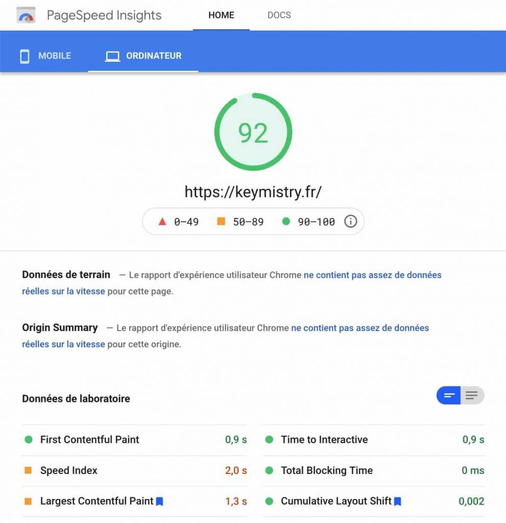 PageSpeed ​​Insights score before activating Jetpack Boost modules.
