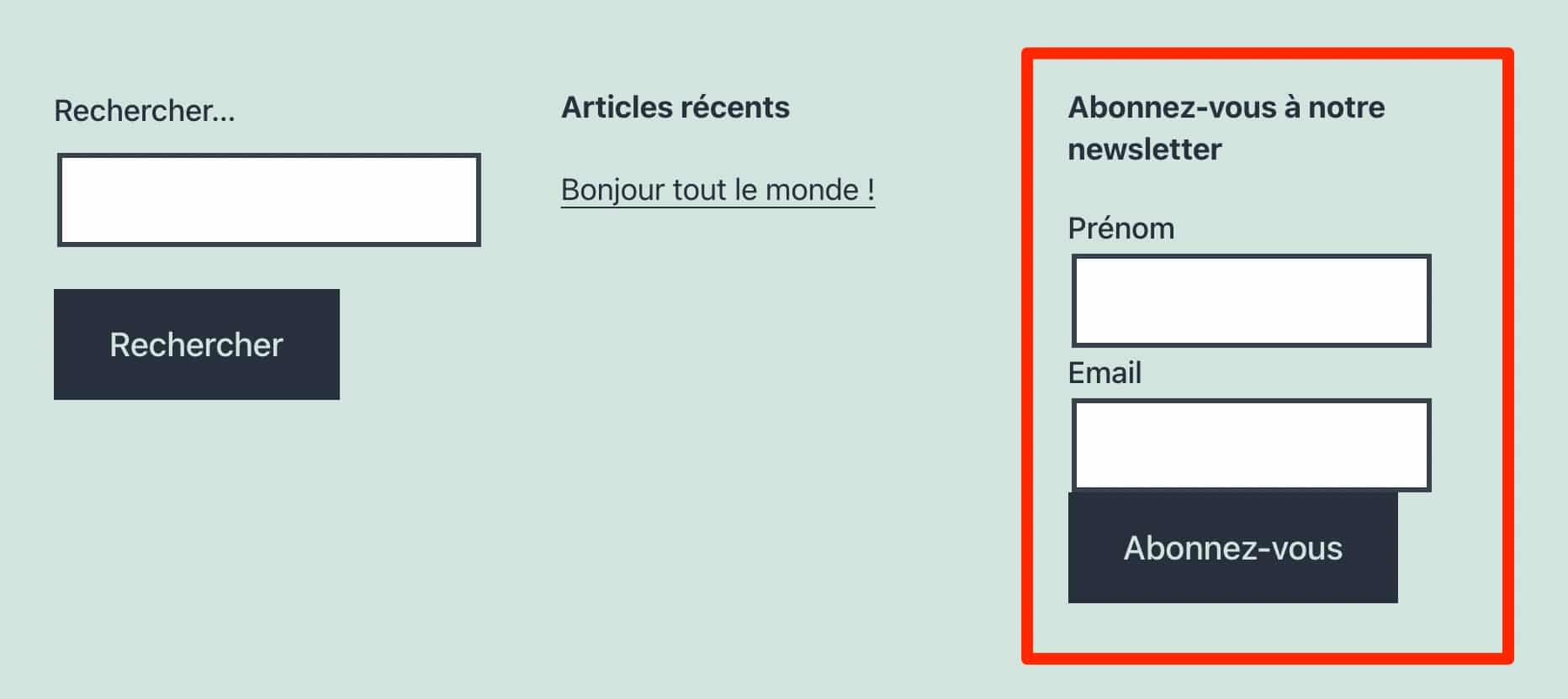 Affichage du widget Mailchimp for WordPress.