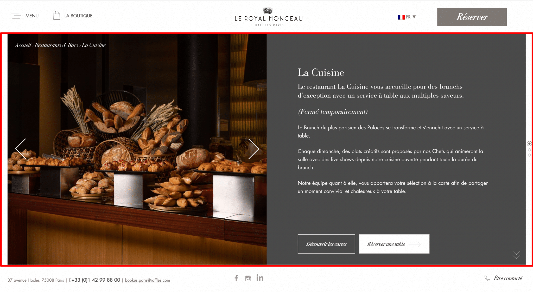 Exemple d’un slider sur le site Le Royal Monceau, créé avec WordPress.