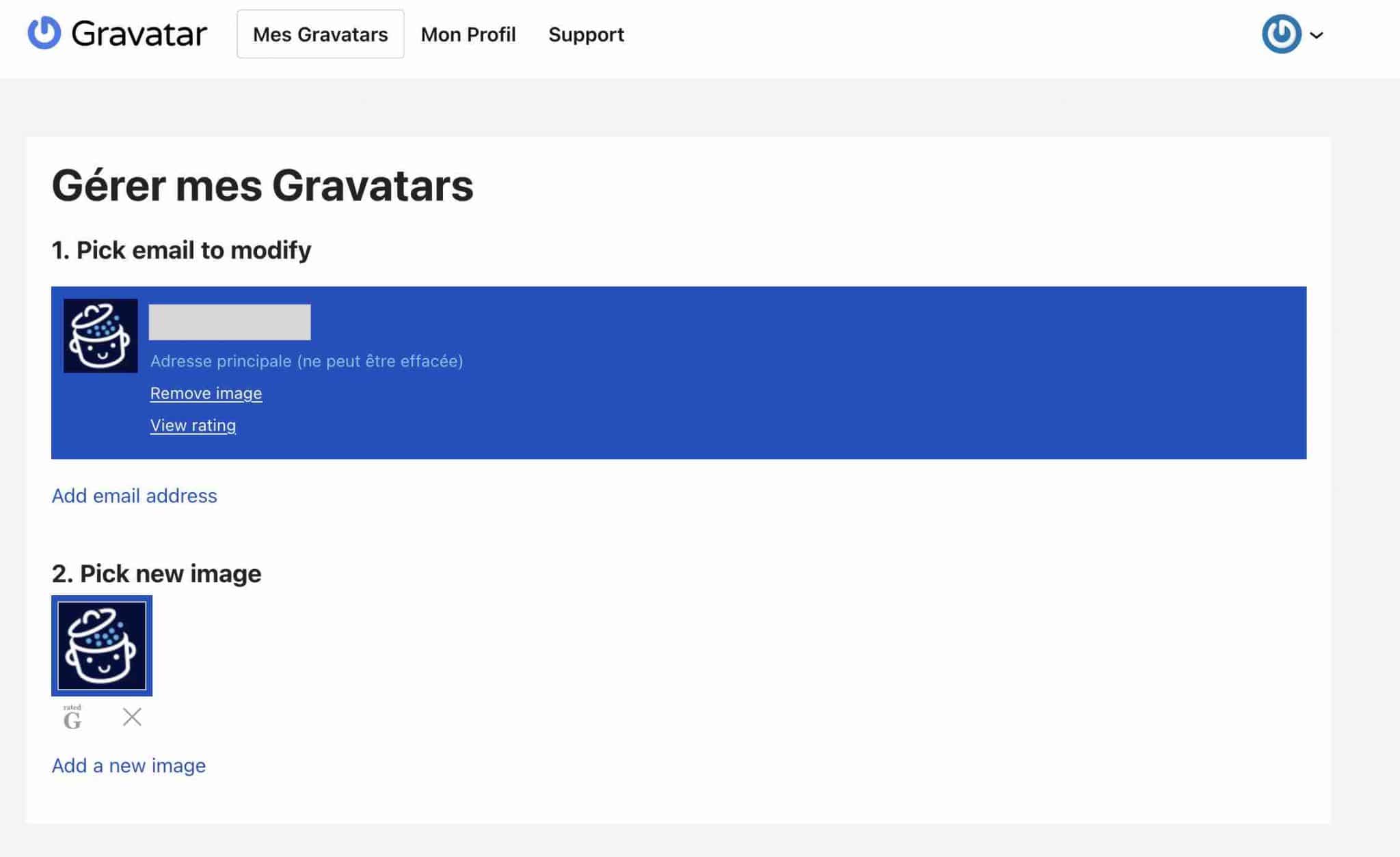 L'interface de Gravatar permet de gérer vos images.