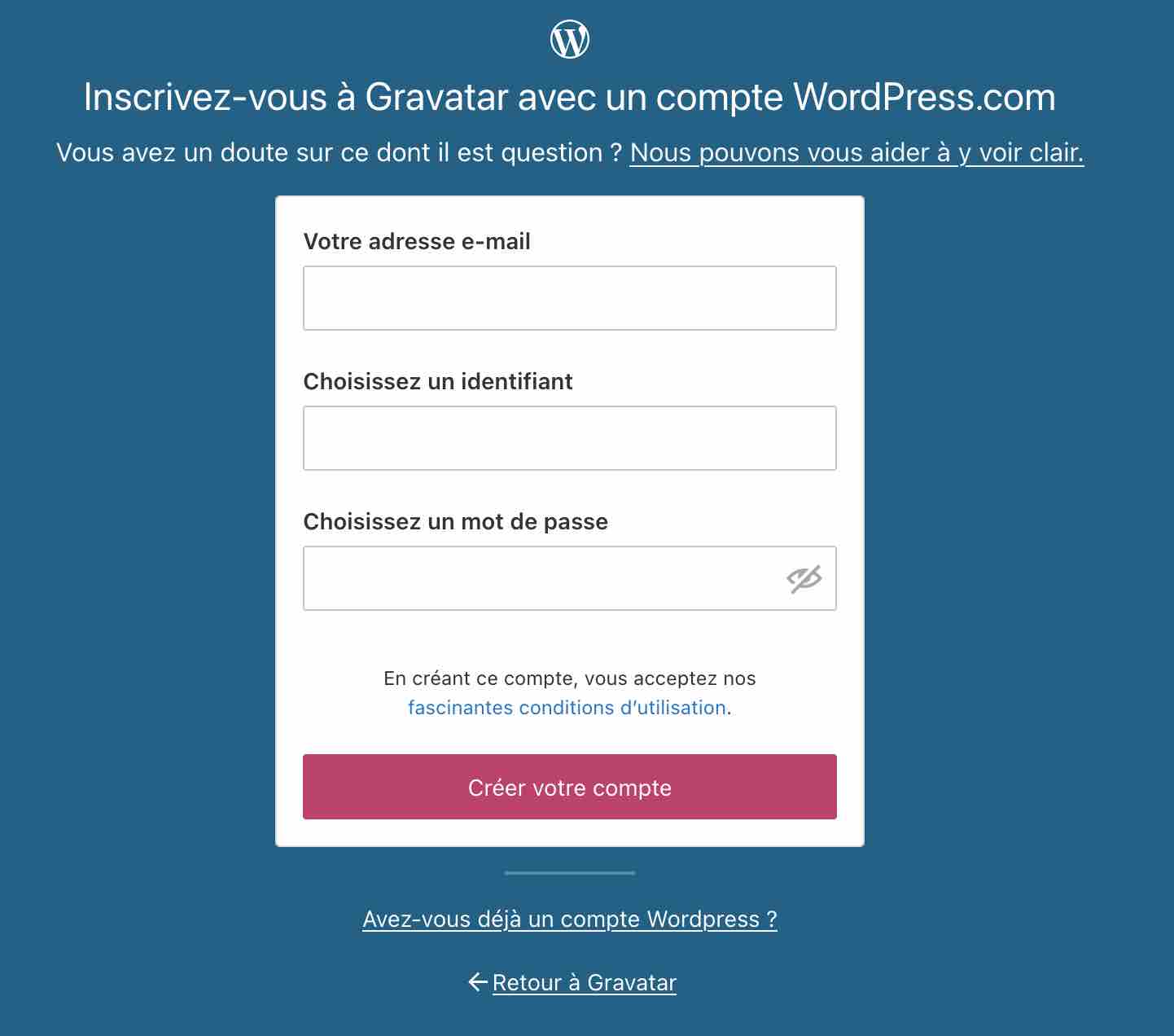 Inscription Gravatar avec WordPress.com