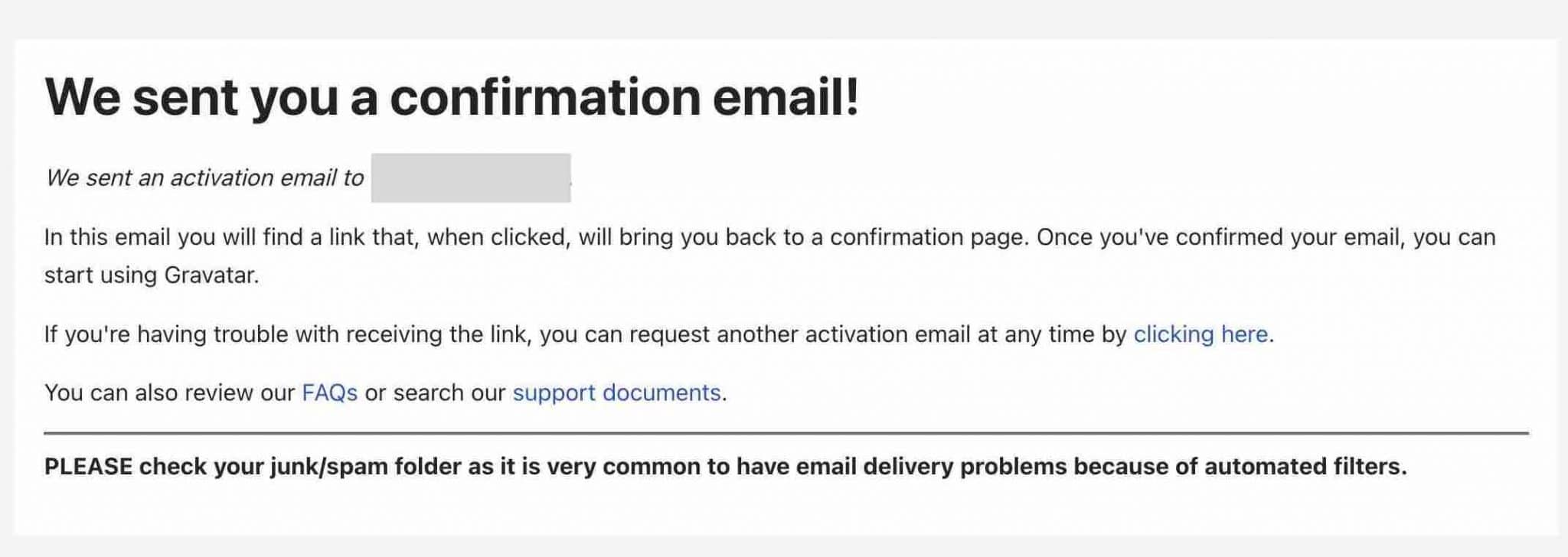 Confirmation email sent to start using Gravatar for WordPress.