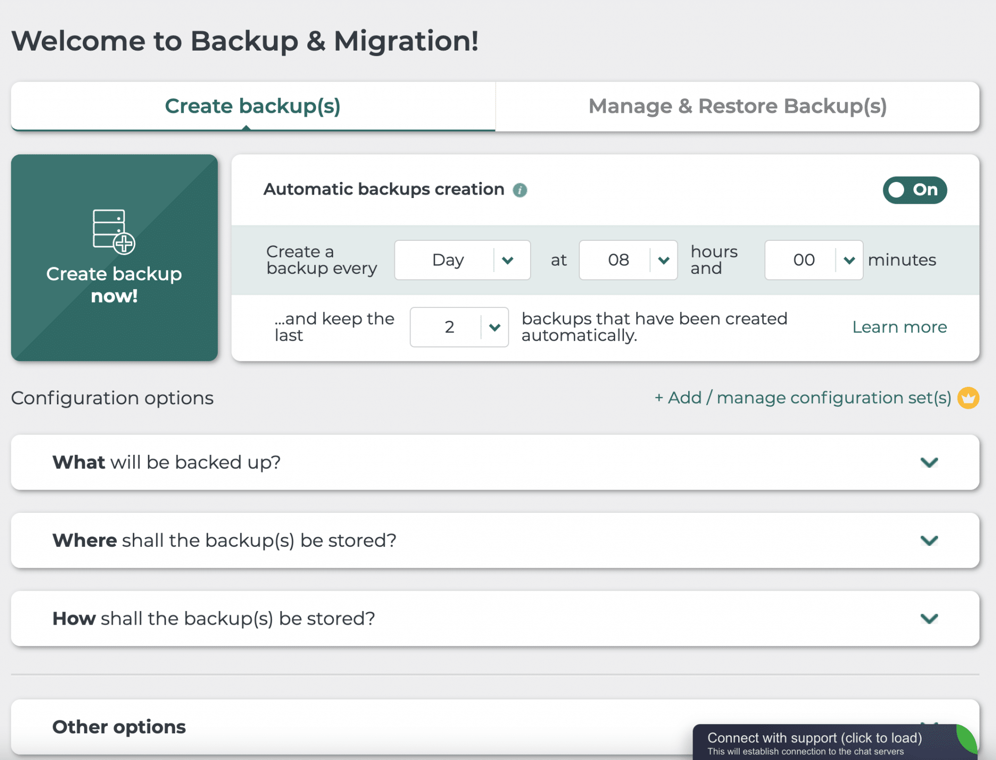 Backup Migration Settings.