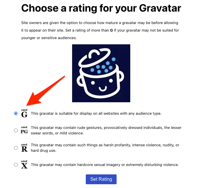 Choose a rating for your Gravatar.