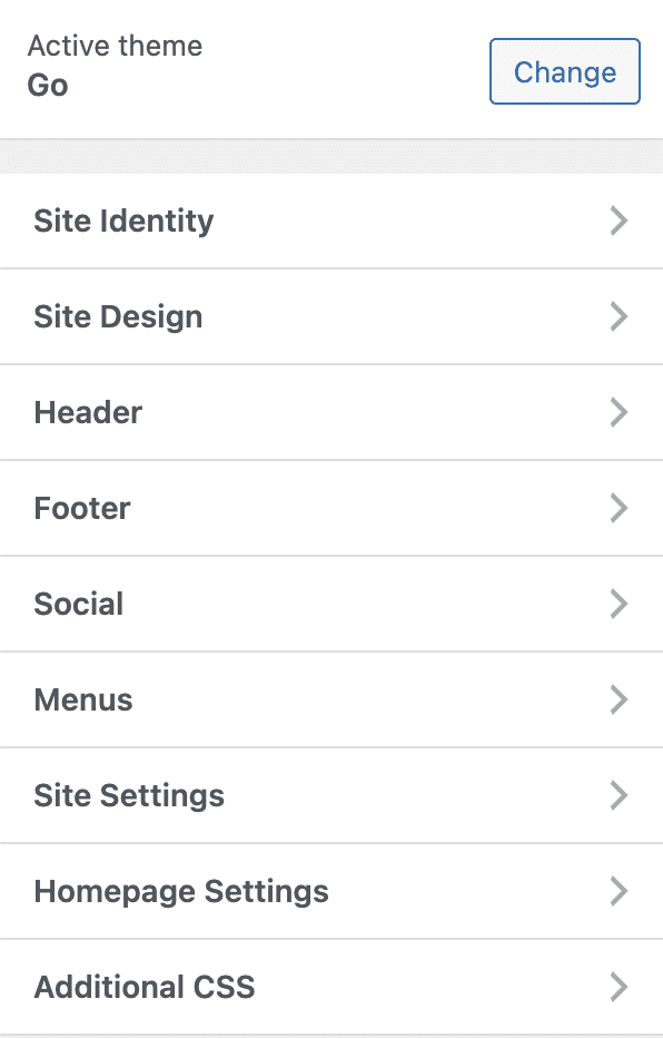 Go theme settings from the customizer on WordPress.
