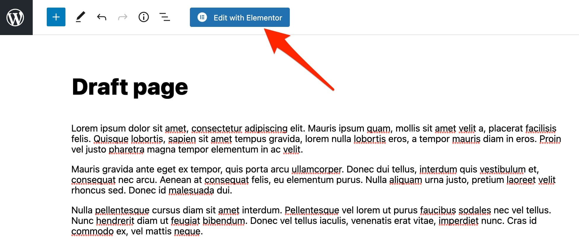 The "Edit with Elementor" button takes you to the page builder interface.