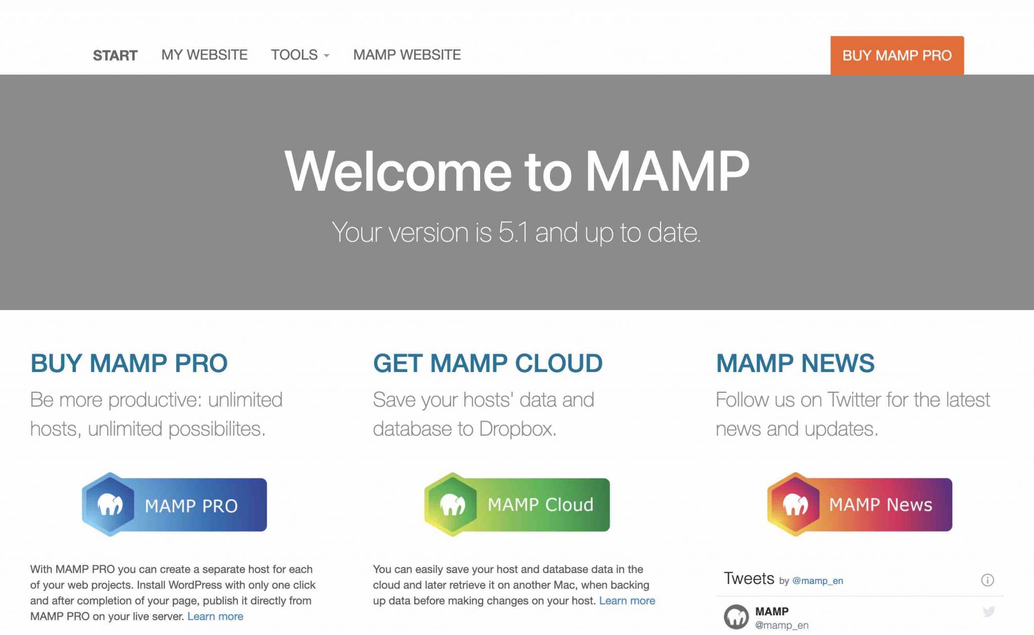 MAMP welcome page.