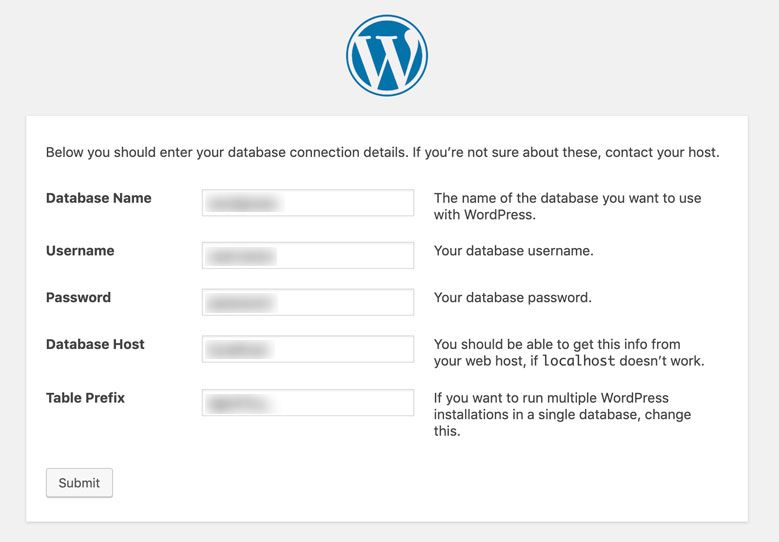 Connection information to the WordPress database.