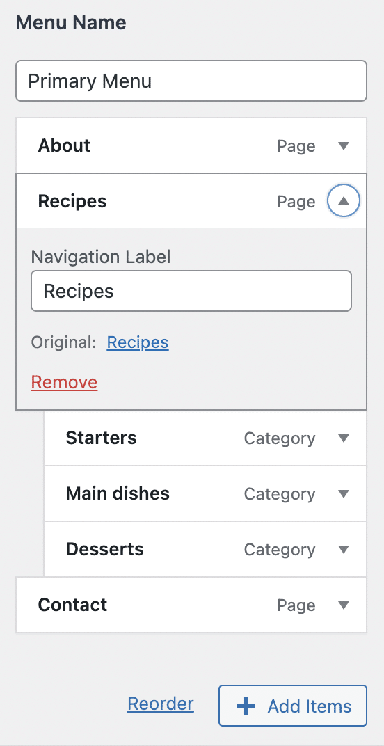 Modifying items in a WordPress menu.