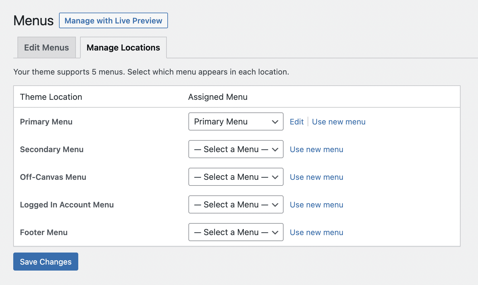 Manage Locations of WordPress menus.