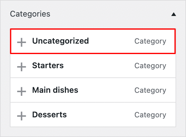 The default WordPress category is "Uncategorized".