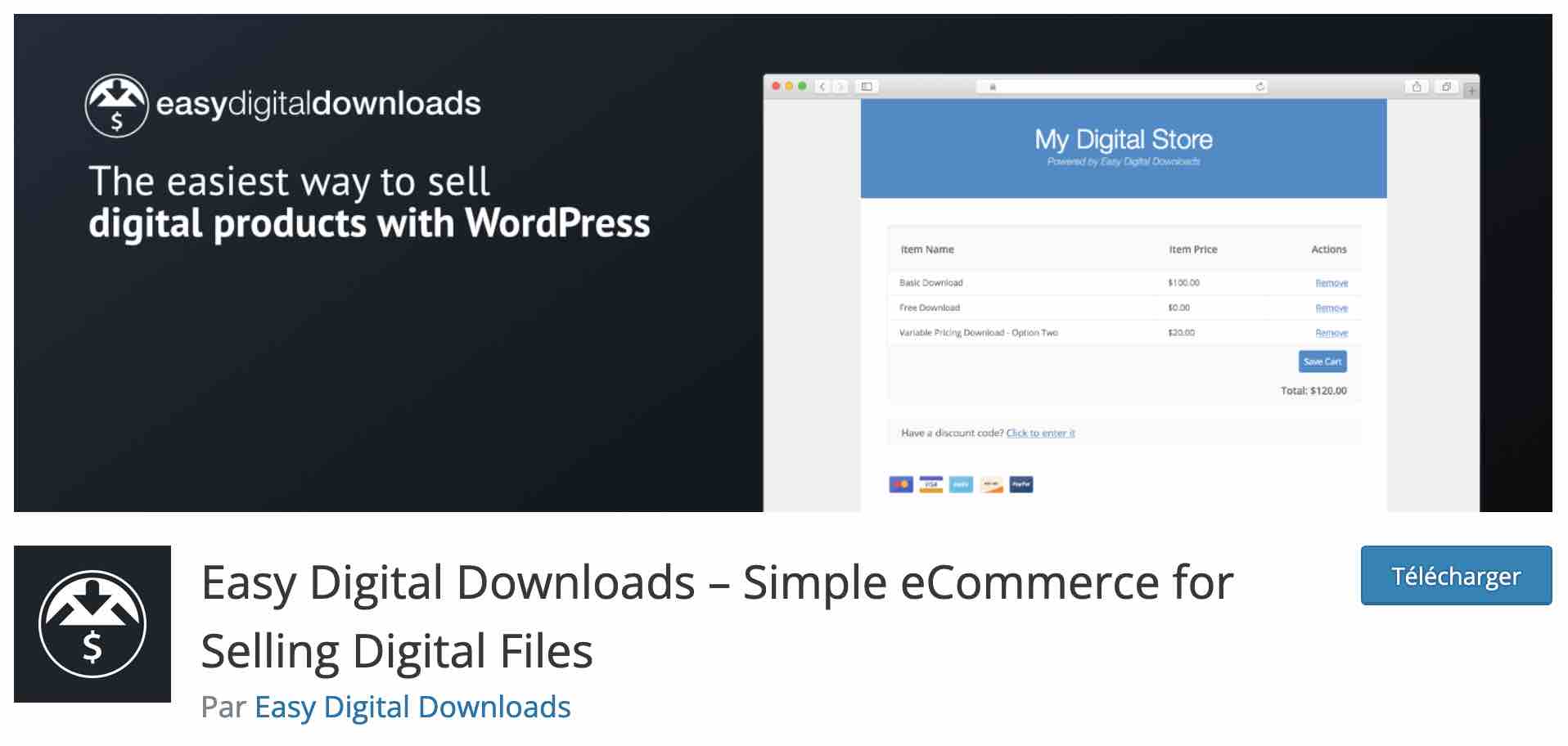 Easy Digital Downloads est un plugin e-commerce pour vendre des produits numériques.