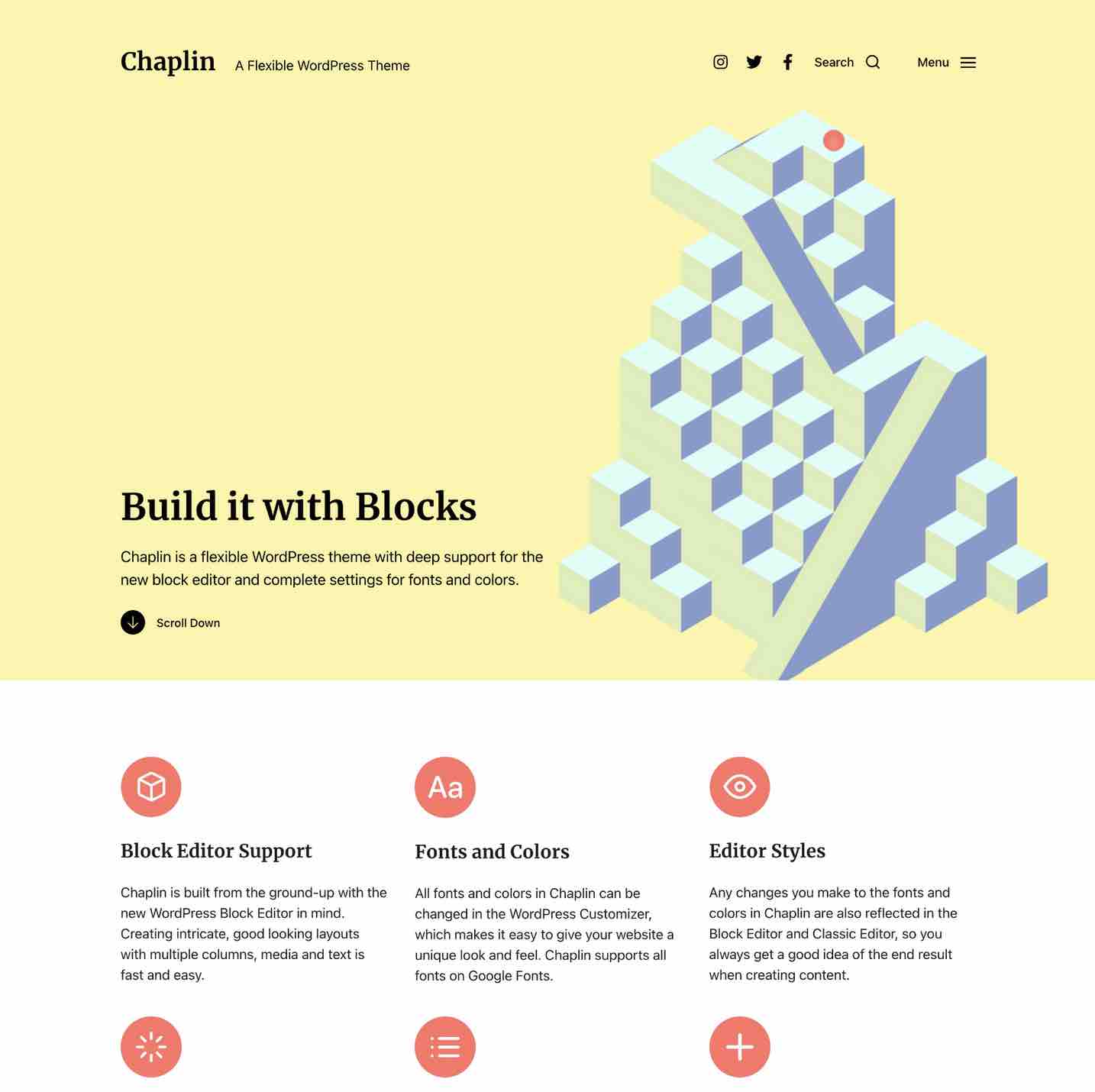 Chaplin is a WordPress theme created by Anders Norén. 