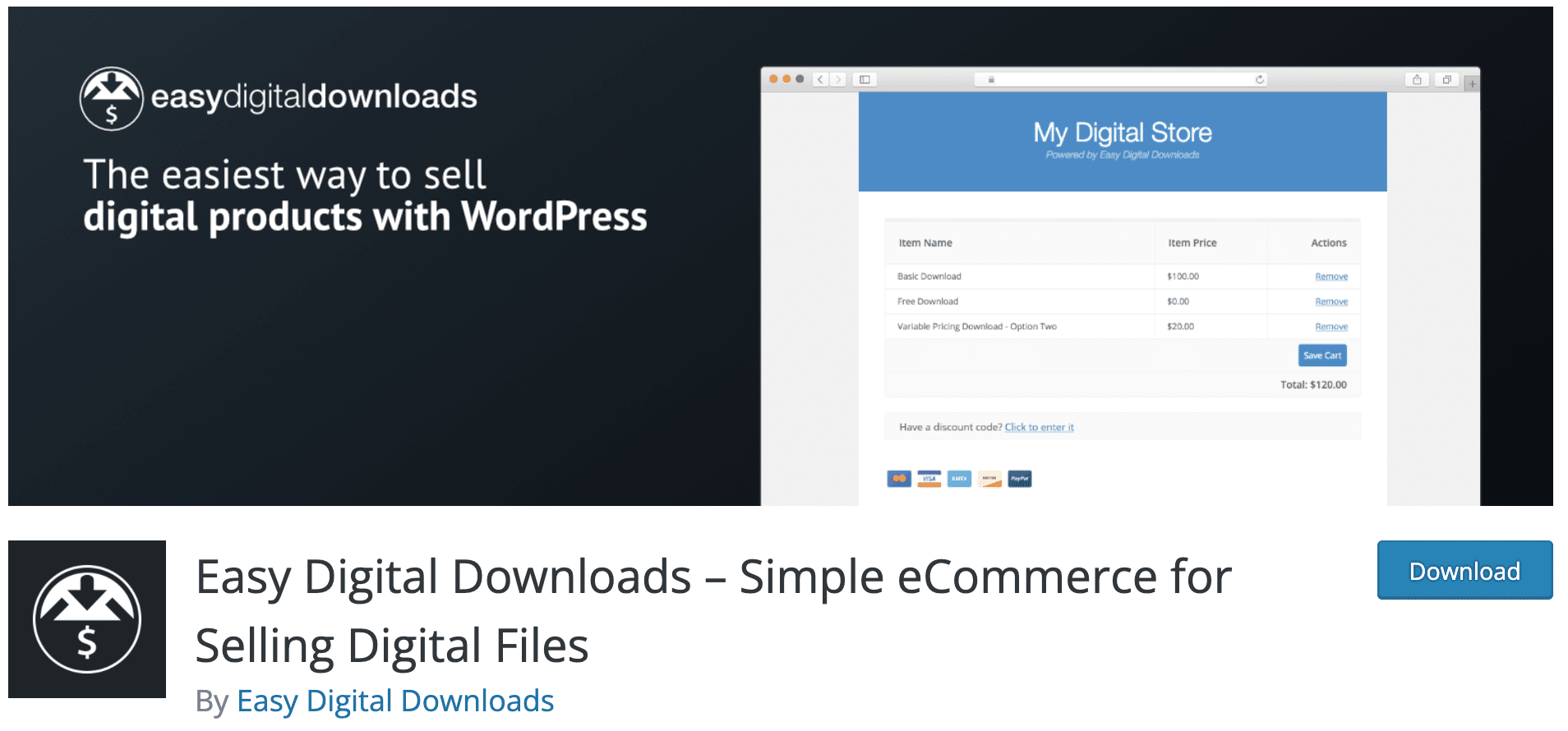 Easy Digital Downloads is an ecommerce plugin for selling digital products.